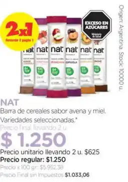 Farmacity Nat barra de cereales sabor avena y miel oferta