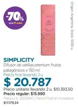 Farmacity Simplicity difusor de varillas premium frutos patagónicos oferta