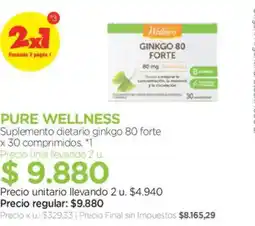 Farmacity Pure wellness suplemento dietario ginkgo 80 forte oferta