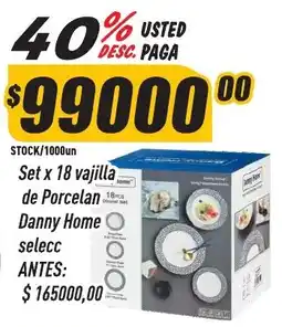 Supermercados Comodin Danny Home set x 18 vajilla de Porcelan oferta