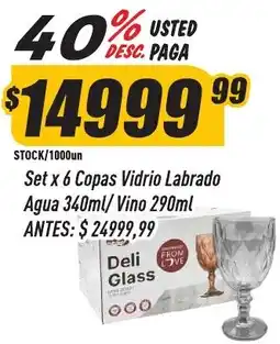 Supermercados Comodin Deli Glass Set x 6 Copas Vidrio Labrado oferta