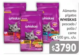 Unico Supermercados Whiskas alimento p/gatos pescado / pollo / carne oferta