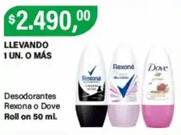 Supermercados Damesco Rexona o Dove desodorantes roll on oferta