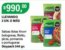 Supermercados Damesco Knorr salsas listas bolognesa filetto pizza pomarola o portuguesa oferta