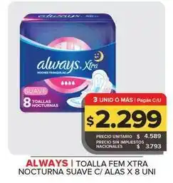 Carrefour Maxi Always - toalla fem xtra nocturna suave c/alas oferta