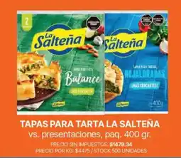 Supermercados Vea La saltena tapas para tarta vs. presentaciones oferta