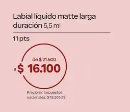 Natura Labial líquido matte larga duración oferta
