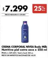 Disco Nivea - crema corporal body milk nutritiva piel extra seca oferta