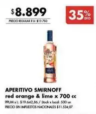 Disco Smirnoff - aperitivo smirnoff red orange & lime oferta