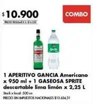 Disco Aperitivo gancia americano + gaseosa sprite descartable lima limón oferta