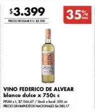 Disco Federico de alvear - vino federico de alvear blanco dulce x 750cc oferta