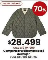 Coto Campera oversize matelassé de mujer, cod. 615508-615597 oferta