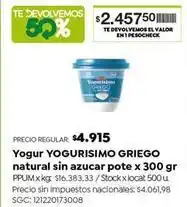 Jumbo Yogurísimo - yogur griego natural sin azucar pote x 300 gr oferta