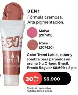 Avon Avon - color trend labial, rubor y sombra para párpados en crema 3 en 1 oferta
