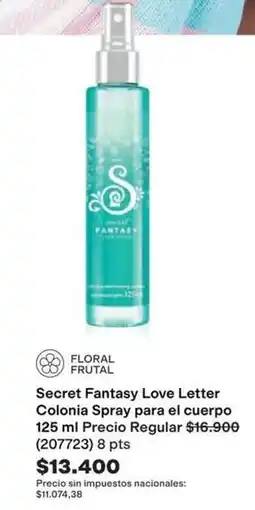 Avon Fantasy - secret love letter colonia spray para el cuerpo 125 ml (207723) oferta