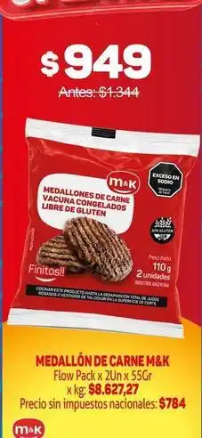 Makro M&k - medallones de carne vacuna congelados libre de gluten oferta