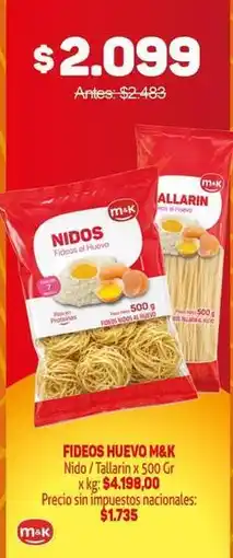 Makro M&k - fideos huevo nido / tallarin oferta