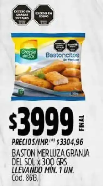 Supermercados Yaguar Granja del sol bastoncitos de merluza oferta