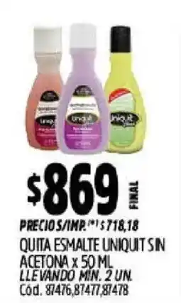 Supermercados Yaguar Uniquit quita esmalte sin acetona oferta