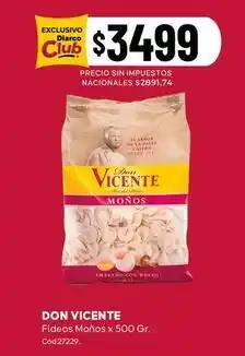Diarco Don vicente - fideos moños x 500 gr. cód:27229 oferta