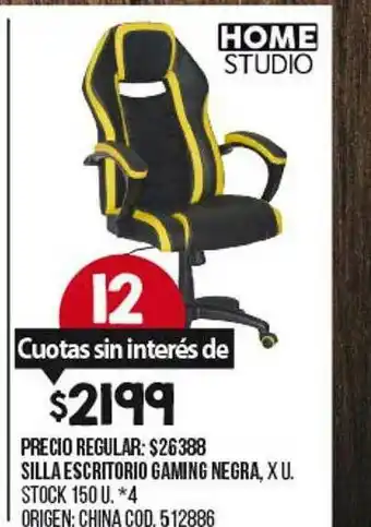 Silla Escritorio Gaming Negra Home Studio