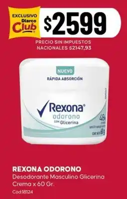 Diarco Rexona odorono desodorante masculino glicerina oferta
