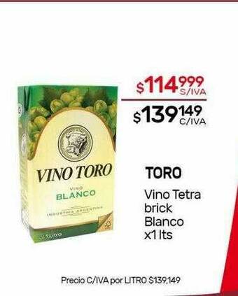 Nini Mayorista Toro Vino Tetra Brick Blanco oferta