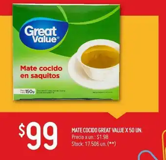 Changomas Mate cocido great value 50un oferta