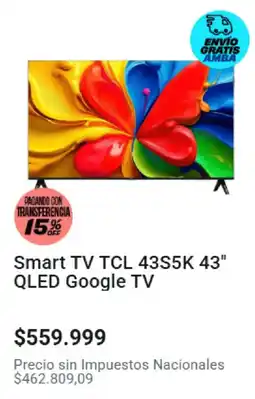 Cetrogar Tcl smart tv 43s5k 43" qled google tv oferta