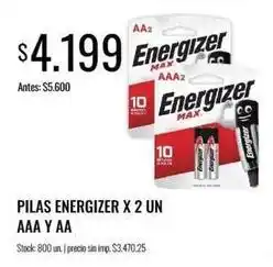 Supermercados Tadicor Energizer - pilas energizer x 2 un aaa y aa oferta