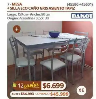 Mesa + Silla Eco Caño Gris Asiento Tapiz Dakot
