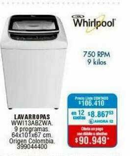 Perozzi Whirlpool Lavarropas Wwi13abzwa oferta
