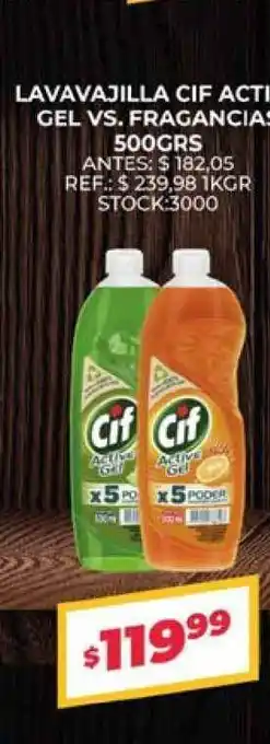 Supermercados Todo Lavavajilla Cif Active Gel Vs. Fragancias x 500grs oferta