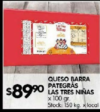 Disco Queso barra pategrás las tres niñas 100g oferta