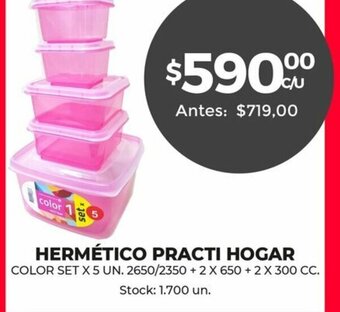 Supermercados Tadicor Hermético Practi Hogar Color Set x 5 un oferta