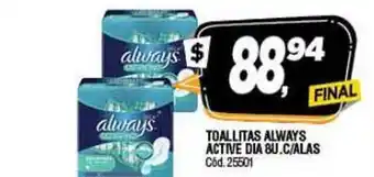 Supermercados Yaguar Always Toallitas Active Dia 8U. C/Alas oferta