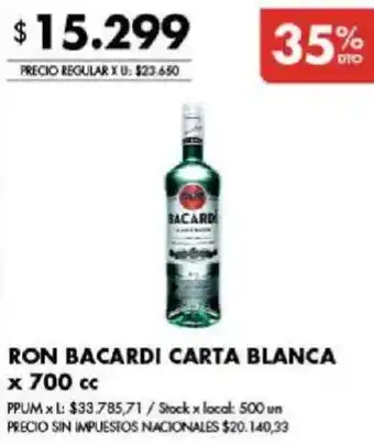 Disco Bacardi ron carta blanca oferta