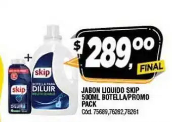 Supermercados Yaguar Skip Jabon Liquido 500ml Botella/Promo Pack oferta
