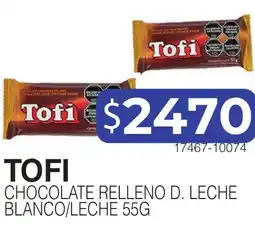 Masivos Tofi chocolate relleno d. leche blanco/leche 55g oferta
