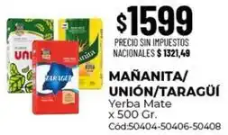 Diarco Mañanita/unión/taragüí yerba mate x 500 gr. cód:50404-50406-50408 oferta