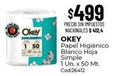 Diarco Okey - papel higi00enico blanco hoja simple 1 un. x 50 mt. c00d:26412 oferta