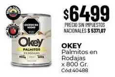 Diarco Okey - palmitos en rodajas x 800 gr. cód:40488 oferta