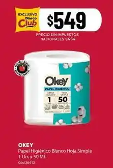 Diarco Okey - papel higiénico blanco hoja simple 1 ud. x 50 mt. cod:26412 oferta