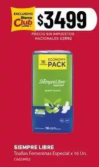 Diarco Siempre libre - toallas femeninas especial x 16 un oferta