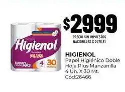 Diarco Higienol - papel higiénico doble hoja plus manzanilla 4 un. x 30 mt. cód:26466 oferta