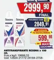 Maxiconsumo Rexona - antitranspirante rexona x 150 ml. cod: 12824-21772-24184-2758 oferta
