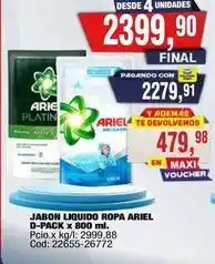 Maxiconsumo Ariel - jabon liquido ropa d-pack oferta