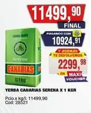 Maxiconsumo Yerba canarias serena x 1 kgr oferta