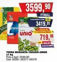 Maxiconsumo Suave - yerba ma ilde{n}anita-taragui-union x1 kg oferta