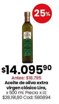 Coto Lira - aceite de oliva extra virgen cl uevo sico, x 500 ml. precio x lt: $28.191,80 cod: 580894 oferta